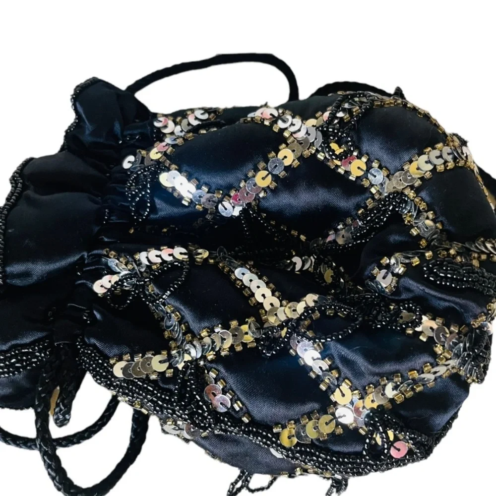 The Furst Collection Evening Sequin & Bead Crossbody Black Gold/Silver Handbag